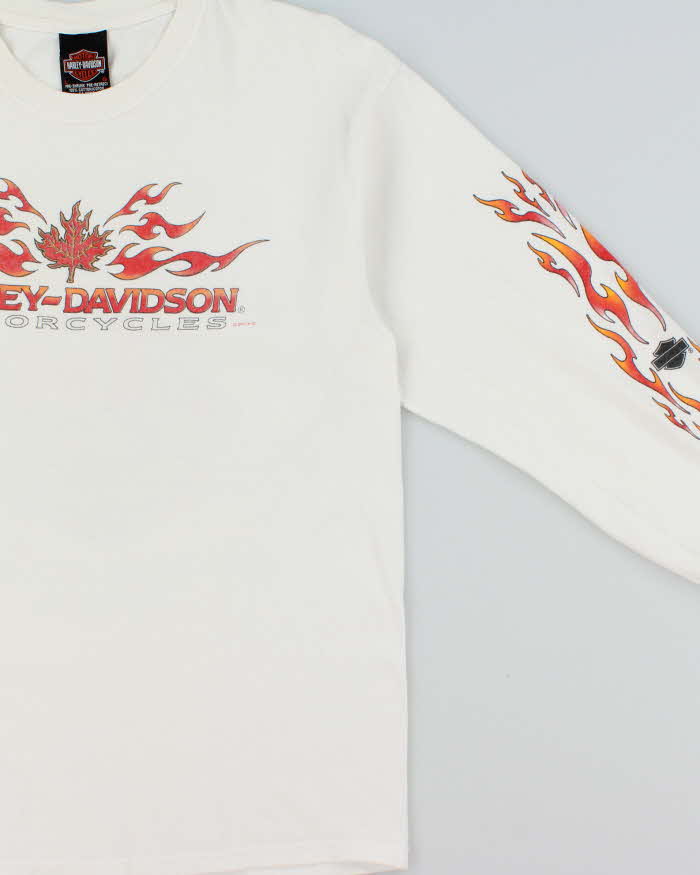 Vintage 2002 Harley Davidson Southern Alberta Made In Canada Heavyweight Flame Long Sleeve Crewneck T-Shirt - L