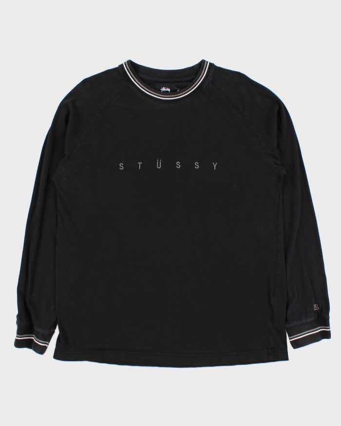 Vintage Stussy Embroidered Spell-Out Long Sleeve Crewneck T-Shirt - XL