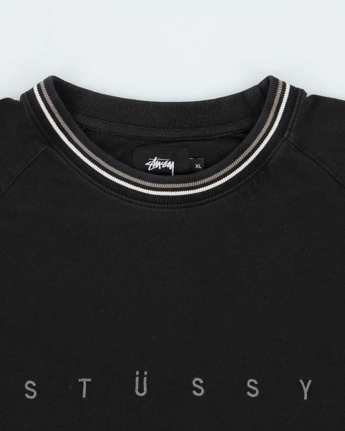 Vintage Stussy Embroidered Spell-Out Long Sleeve Crewneck T-Shirt - XL