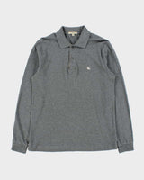 Vintage Y2K 00s Burberry Marl Grey Nova Check Trim Long Sleeve Polo Shirt - XS
