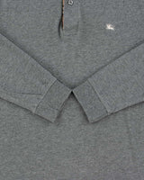 Vintage Y2K 00s Burberry Marl Grey Nova Check Trim Long Sleeve Polo Shirt - XS