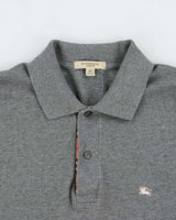 Vintage Y2K 00s Burberry Marl Grey Nova Check Trim Long Sleeve Polo Shirt - XS