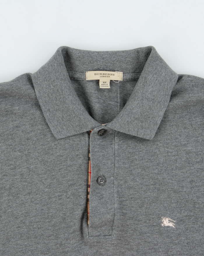 Vintage Y2K 00s Burberry Marl Grey Nova Check Trim Long Sleeve Polo Shirt - XS