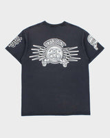 Vintage Stussy Worldwide Faded Black Heavyweight Quad Logo Crewneck T-Shirt - M