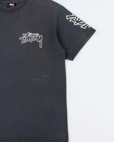 Vintage Stussy Worldwide Faded Black Heavyweight Quad Logo Crewneck T-Shirt - M