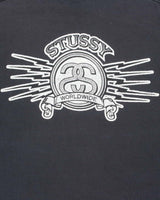 Vintage Stussy Worldwide Faded Black Heavyweight Quad Logo Crewneck T-Shirt - M