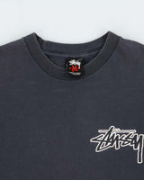 Vintage Stussy Worldwide Faded Black Heavyweight Quad Logo Crewneck T-Shirt - M