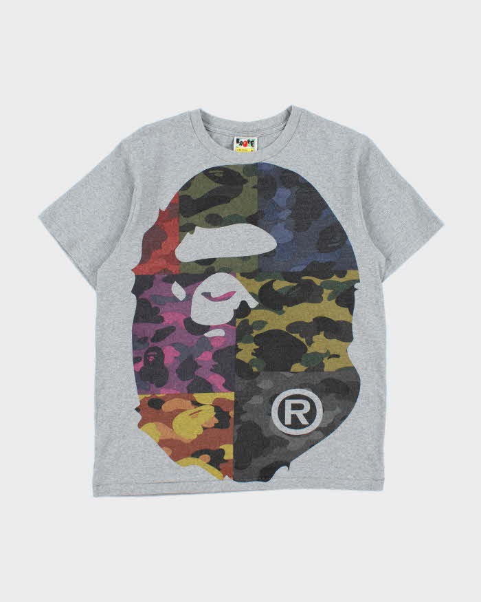 Vintage Bape A Bathing Ape Marl Grey Heavyweight Map Camo Crewneck T-Shirt - M