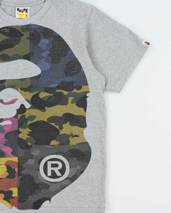Vintage Bape A Bathing Ape Marl Grey Heavyweight Map Camo Crewneck T-Shirt - M