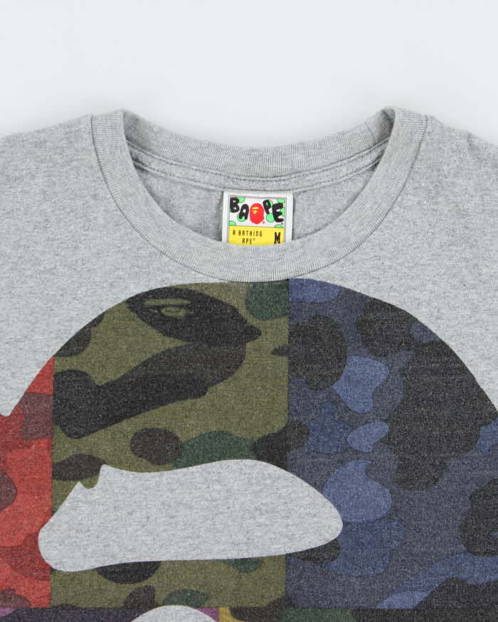 Vintage Bape A Bathing Ape Marl Grey Heavyweight Map Camo Crewneck T-Shirt - M