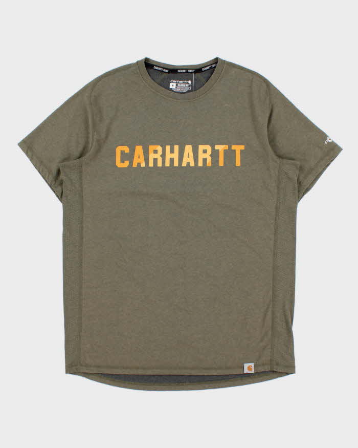 Vintage Carhartt Force Khaki Midweight Relaxed Fit Crewneck Logo T-Shirt - M