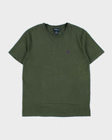 Vintage Y2K 00s Polo Ralph Lauren Khaki Classic Pony Single Stitch Crewneck T-Shirt - S