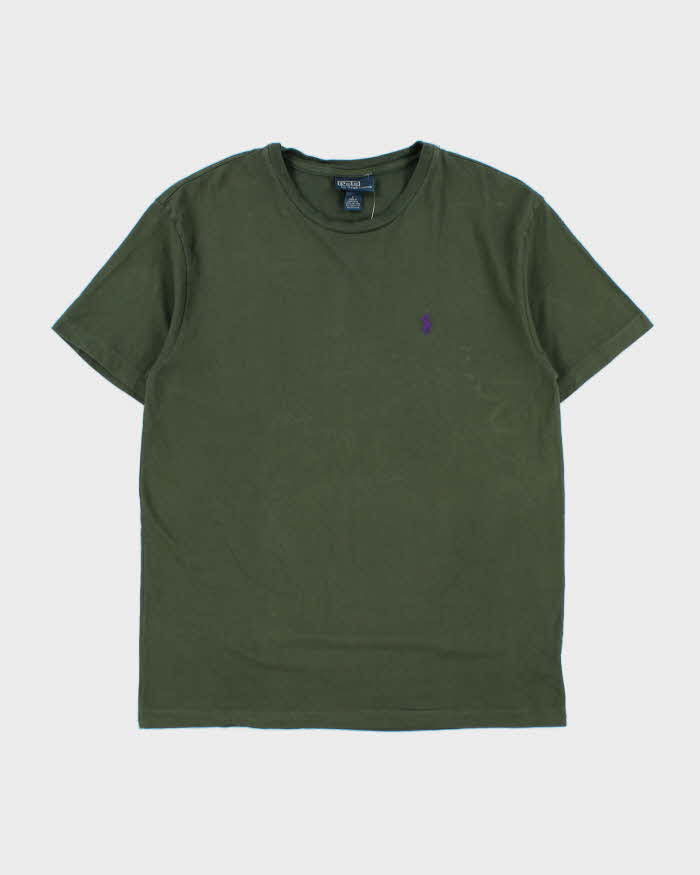 Vintage Y2K 00s Polo Ralph Lauren Khaki Classic Pony Single Stitch Crewneck T-Shirt - S
