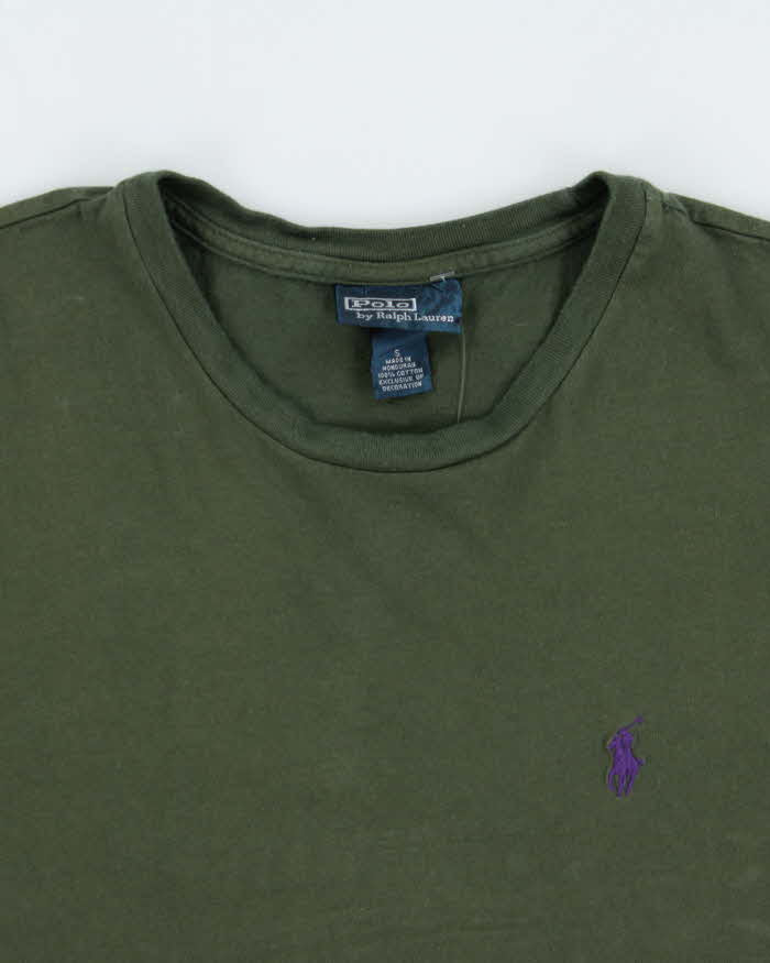Vintage Y2K 00s Polo Ralph Lauren Khaki Classic Pony Single Stitch Crewneck T-Shirt - S