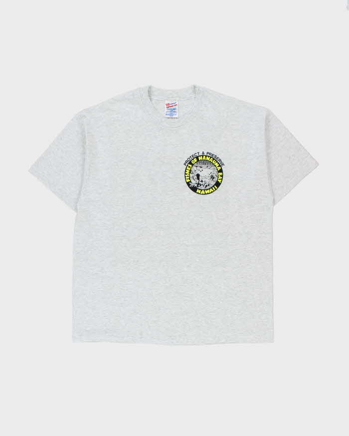 Vintage 1990s Fishes Of Hanauma Bay Hawaii Marl Grey Heavyweight Hanes Single Stitch Crewneck T-Shirt - XL