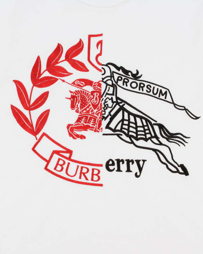 Burberry White Embroidered 'Soleford Splice' Heavyweight Crewneck T-Shirt - M