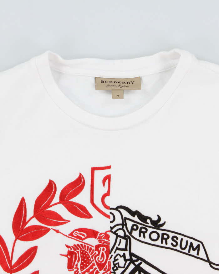 Burberry White Embroidered 'Soleford Splice' Heavyweight Crewneck T-Shirt - M