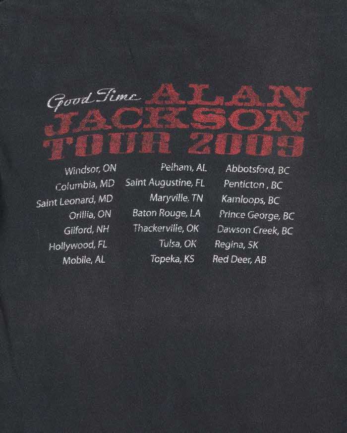 Vintage 2009 Alan Jackson Good Time Tour Faded Black Heavyweight Crewneck T-Shirt - S
