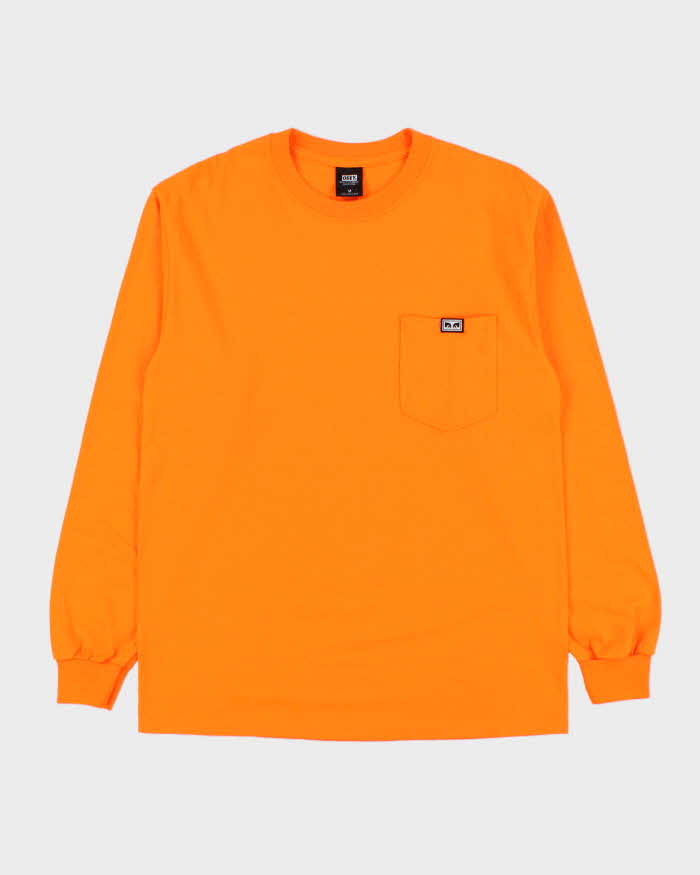 DSWT Obey Neon Orange All Eyez Long Sleeve Crewneck Pocket T-Shirt - M
