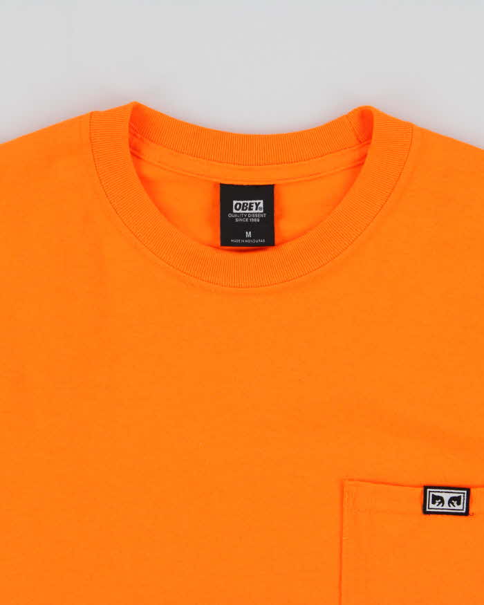 DSWT Obey Neon Orange All Eyez Long Sleeve Crewneck Pocket T-Shirt - M