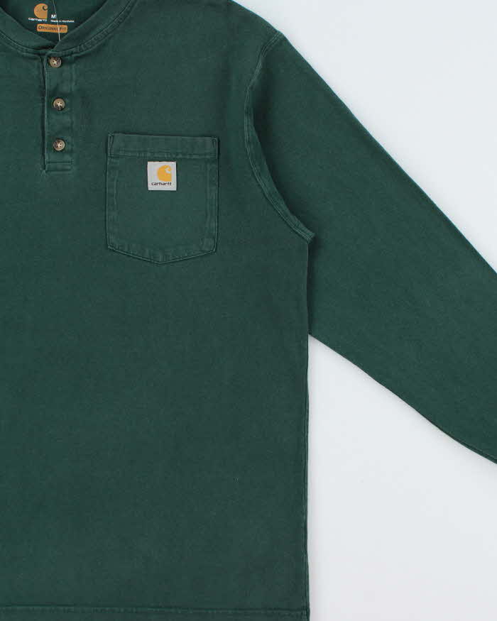 Vintage Carhartt Hunter Green Heavyweight Original Fit Long Sleeve Henley Pocket T-Shirt - M