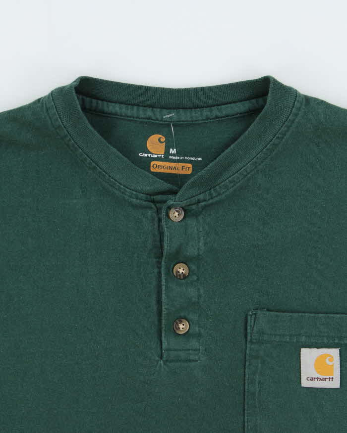Vintage Carhartt Hunter Green Heavyweight Original Fit Long Sleeve Henley Pocket T-Shirt - M