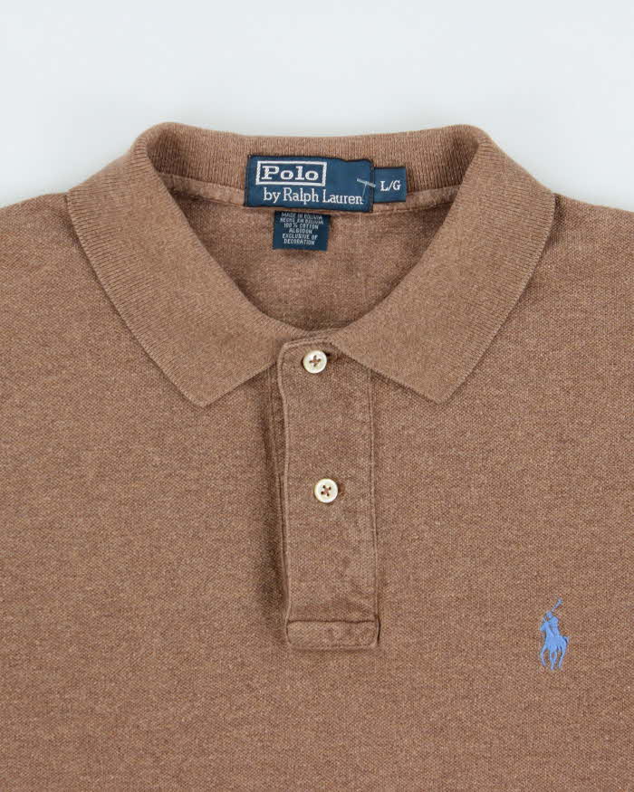 Vintage Y2K 00s Polo Ralph Lauren Brown Marl Classic Short Sleeve Polo Shirt - L