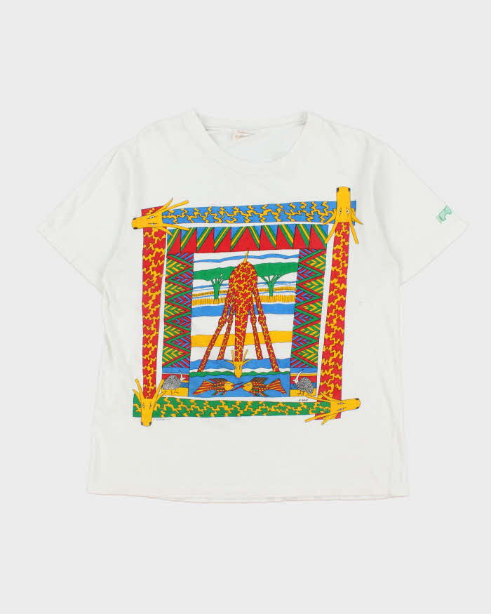 Vintage 1990s Nooloo Dezign M. White Handmade Single Stitch Crewneck T-Shirt - L
