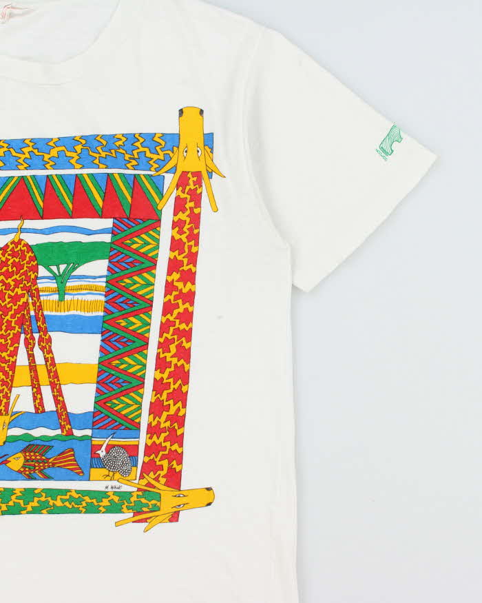 Vintage 1990s Nooloo Dezign M. White Handmade Single Stitch Crewneck T-Shirt - L