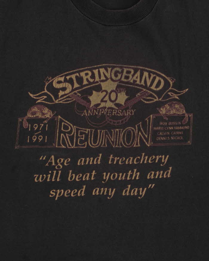 Vintage 1991 Stringband Reunion 20th Anniversary Heavyweight Made In Canada Single Stitch Crewneck T-Shirt - L