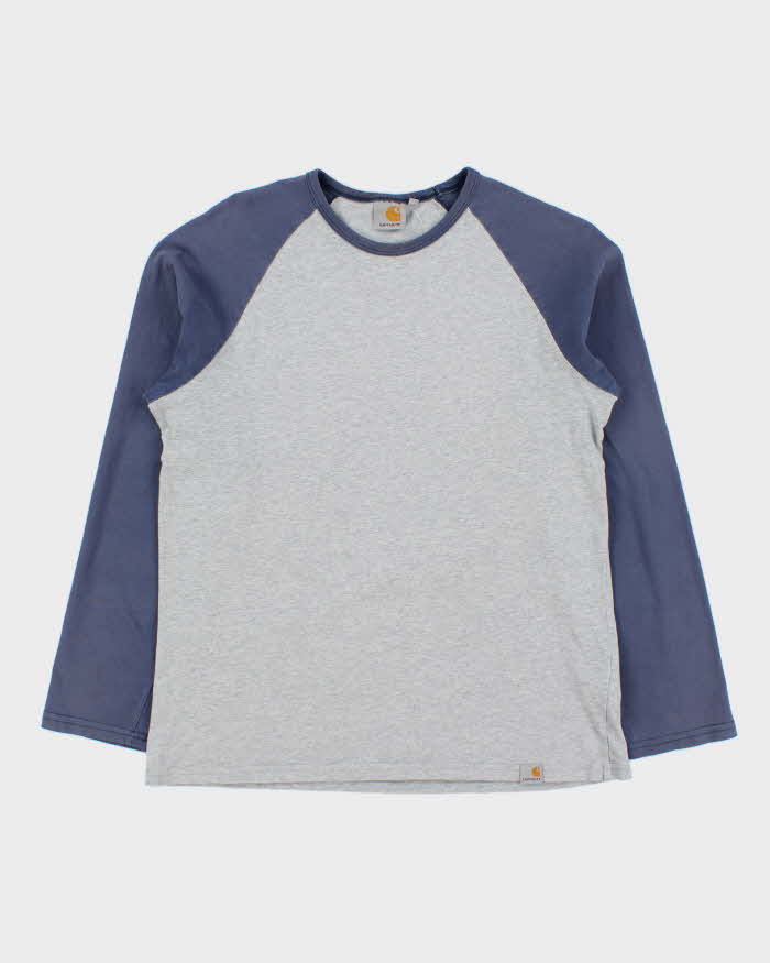 Vintage Carhartt Grey Marl Long Sleeve Dodgers Crewneck Raglan Baseball T-Shirt - M