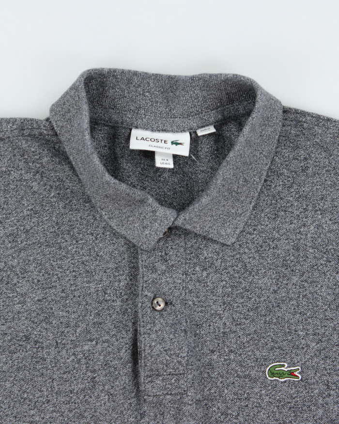 Vintage Lacoste Grey Marl Classic Fit Long Sleeve Polo Shirt - 4XL