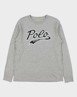 Vintage Polo Ralph Lauren Grey Marl Script Long Sleeve Crewneck T-Shirt - M