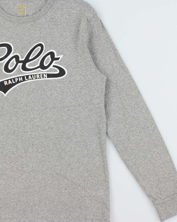 Vintage Polo Ralph Lauren Grey Marl Script Long Sleeve Crewneck T-Shirt - M