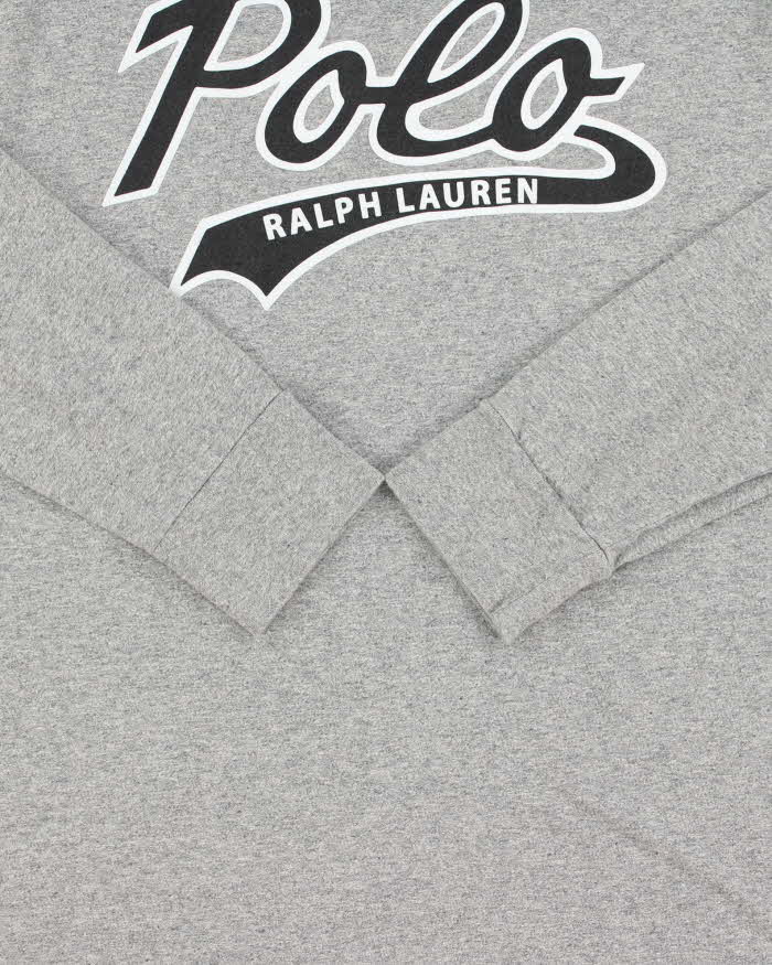 Vintage Polo Ralph Lauren Grey Marl Script Long Sleeve Crewneck T-Shirt - M