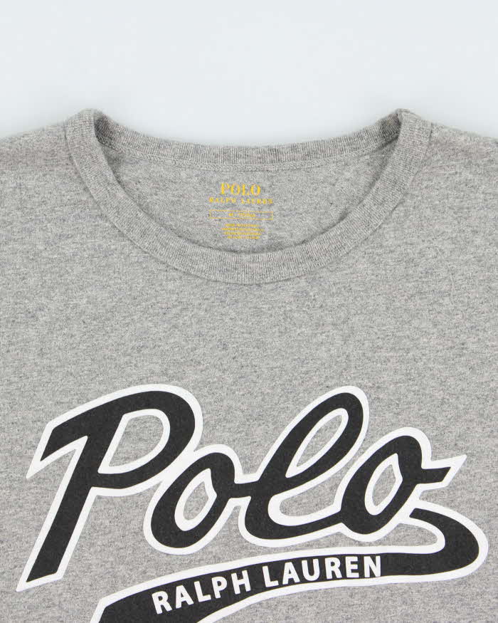 Vintage Polo Ralph Lauren Grey Marl Script Long Sleeve Crewneck T-Shirt - M