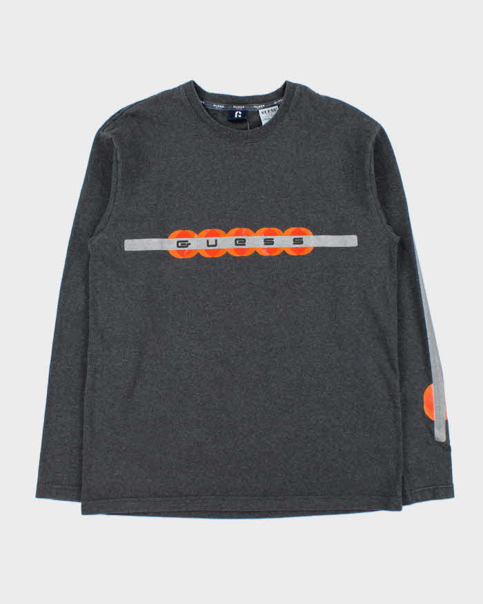 Vintage 1990s Guess Jeans Grey Marl Heavyweight Made In Canada Long Sleeve Crewneck T-Shirt - M