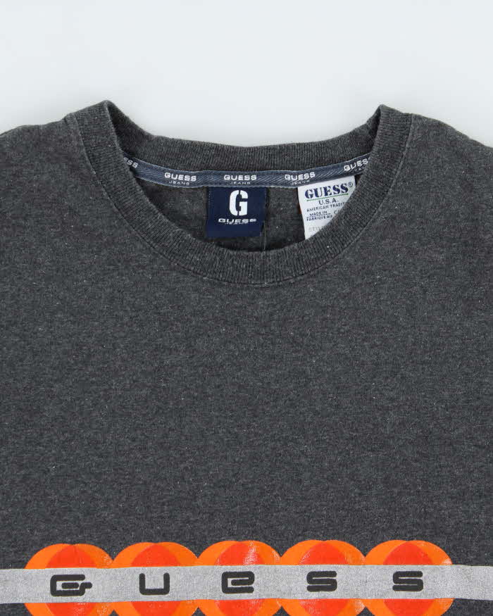 Vintage 1990s Guess Jeans Grey Marl Heavyweight Made In Canada Long Sleeve Crewneck T-Shirt - M