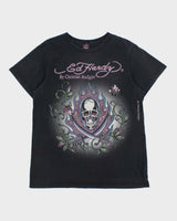Vintage Y2K 00s Ed Hardy Christian Audigier Rhinestone Embellished Skull &amp; X Bones Crewneck T-Shirt - M