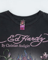 Vintage Y2K 00s Ed Hardy Christian Audigier Rhinestone Embellished Skull &amp; X Bones Crewneck T-Shirt - M