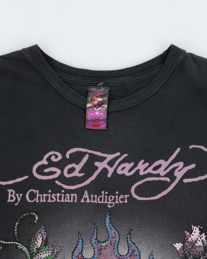 Vintage Y2K 00s Ed Hardy Christian Audigier Rhinestone Embellished Skull & X Bones Crewneck T-Shirt - M