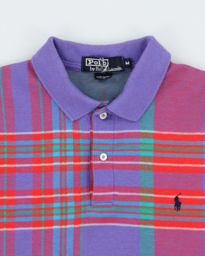 Vintage 1990s Polo Ralph Lauren Tartan Plaid Made In USA Short Sleeve Polo-Shirt - M
