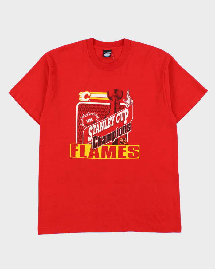 Vintage 1989 Calgary Flames Stanley Cup Champions NHL Screen Stars Single Stitch Made In Canada Crewneck T-Shirt - XL