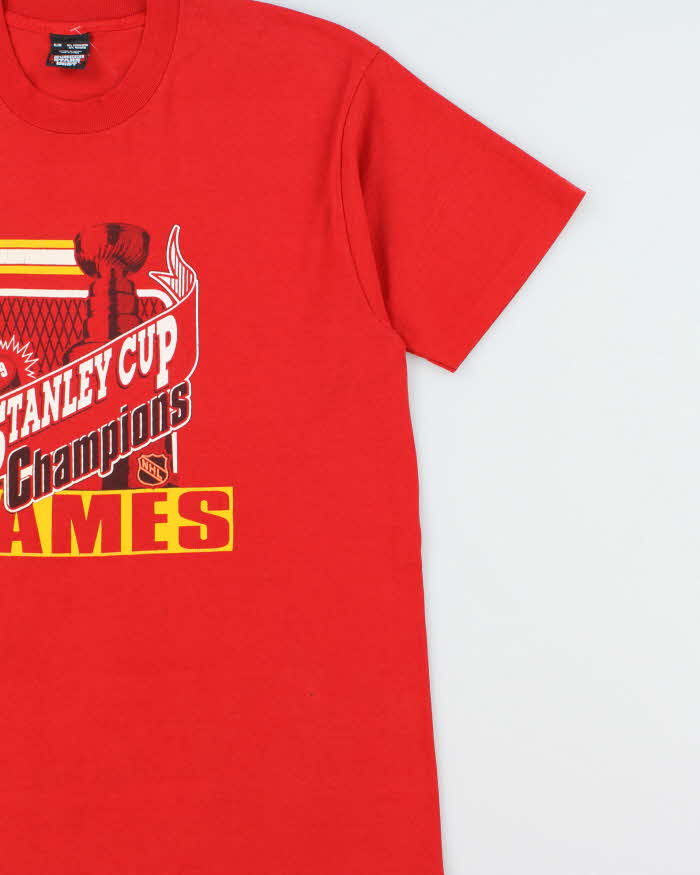 Vintage 1989 Calgary Flames Stanley Cup Champions NHL Screen Stars Single Stitch Made In Canada Crewneck T-Shirt - XL
