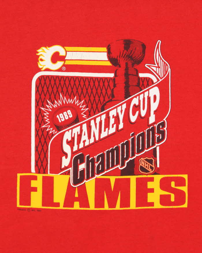 Vintage 1989 Calgary Flames Stanley Cup Champions NHL Screen Stars Single Stitch Made In Canada Crewneck T-Shirt - XL