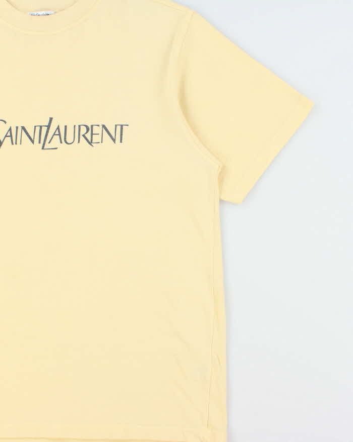 Vintage 1990s Yves Saint Laurent Pale Yellow Heavyweight Spell-Out Crewneck T-Shirt - L