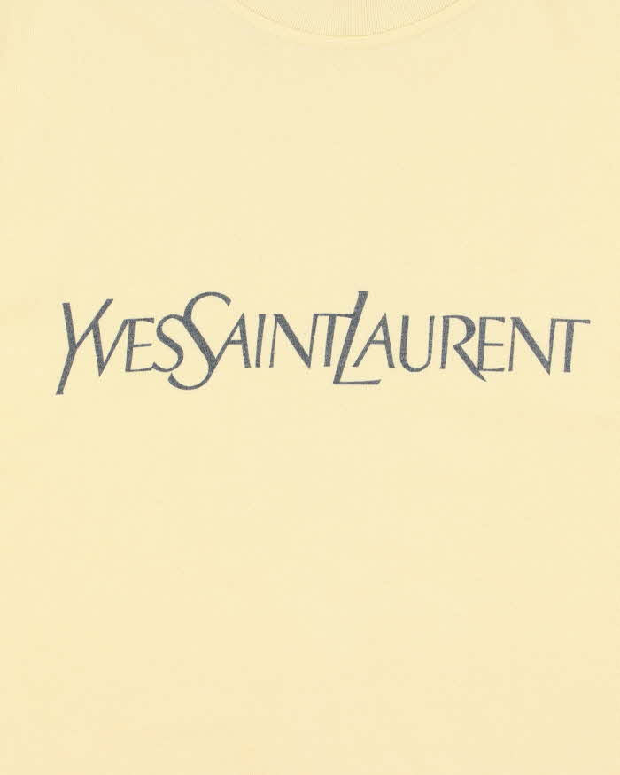Vintage 1990s Yves Saint Laurent Pale Yellow Heavyweight Spell-Out Crewneck T-Shirt - L