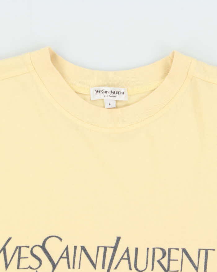 Vintage 1990s Yves Saint Laurent Pale Yellow Heavyweight Spell-Out Crewneck T-Shirt - L