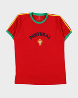 Vintage Y2K 00s World Of Soccer Portugal Football Heavyweight Embroidered Crewneck Ringer T-Shirt - XL