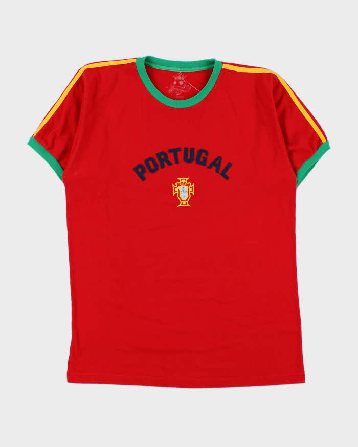 Vintage Y2K 00s World Of Soccer Portugal Football Heavyweight Embroidered Crewneck Ringer T-Shirt - XL